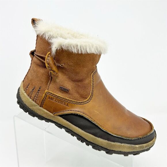Merrell Women's Ankle Snow Boots Size 6.5 Brown Waterproof Insulated Faux Fur - Picture 1 of 13